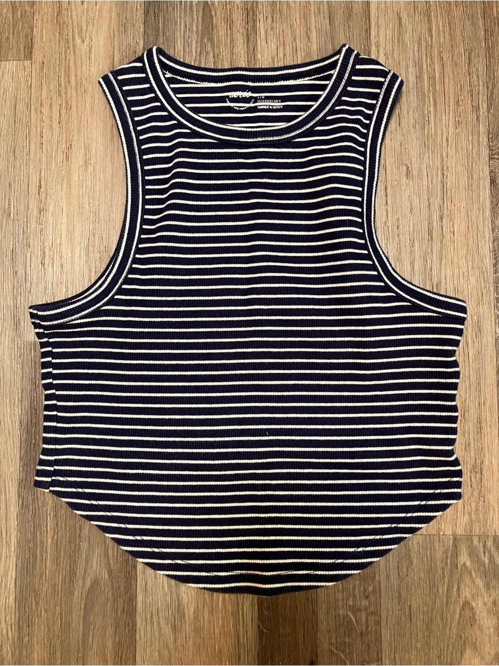 aerie Navy and White Striped Ribbed Tank